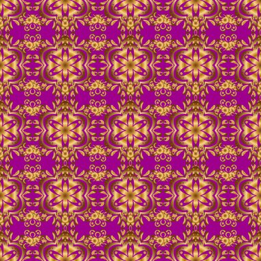 Zarif vektör klasik altın pürüzsüz desen. Kusursuz soyut arka plan ve altın tekrarlayan elementler. Mor ve altın desenli.