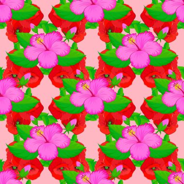 Çiçek izi. Tekrarlanan vektör amber çiçeği deseni. Pembe bir arka planda, modern çiçeksiz desen..