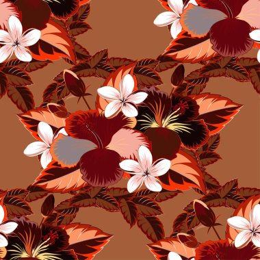 Rengarenk çiçek desenleri. Vektör çizimi. El çizimi çiçek deseni, pembe, turuncu ve kırmızı dekoratif çiçekler..