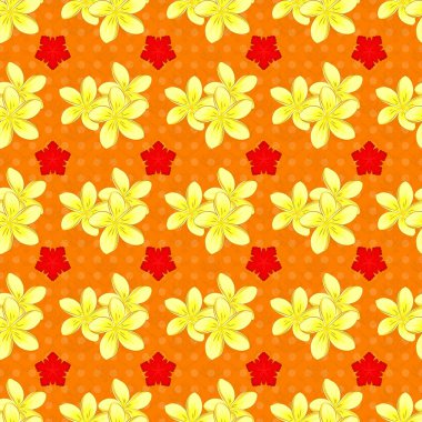 Soyut zarafet vektörü kusursuz desen turuncu arka planda Plumeria çiçekleri.