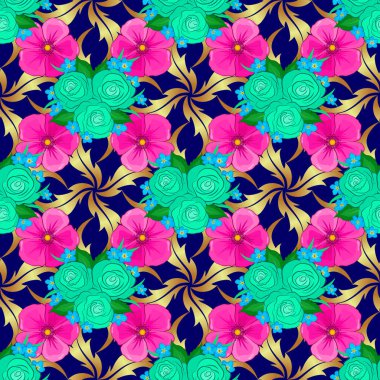 Kusursuz desenli çiçek vektör çizimi