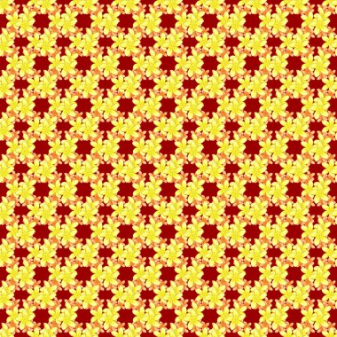 Soyut zarafet, dikişsiz desen, kırmızı arka planda tesisat çiçekleri..