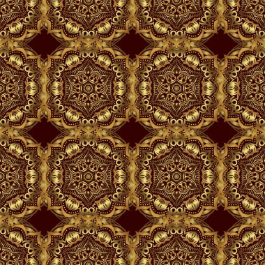 Retro altın pürüzsüz desen. Viktorya tarzı dekorasyon için klasik Altın Parşömenler. Kahverengi Arkaplanda İş Kartları, Davetiyeler ve Çerçeveler İçin Altın Elementlere sahip Vektör Tasarımı