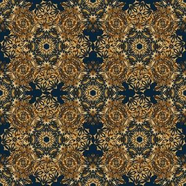 Müslüman, Doğu süsü, Hint süsü, İran motifi. Duvar kağıdı, pankart, ambalaj, düğün kartı olarak kullanılabilir. Mavi arka planda soyut altın halka süsü. İslami doğuya özgü pürüzsüz desen.