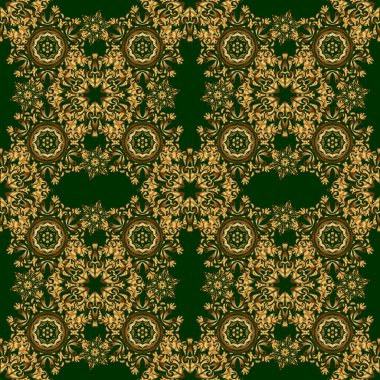 Yeşil ve altın rengi bir süs. Kusursuz desen 