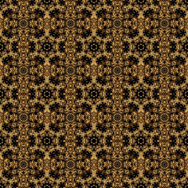 Pırıl pırıl altın şeritlerin kusursuz deseni, zikzak sembolü dalgalı şeritler, siyah üzerine dikişsiz desenli altın çizgiler. Kartlar, davetiyeler, düğün, ambalaj kağıtları için el çizimi vektör deseni.