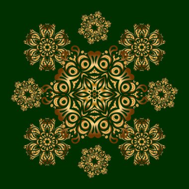 Yeşil arka planda altın bir doku. Altın süslemeli vektör deseni.