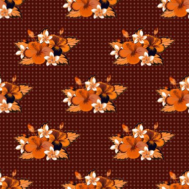 Siyah, bej ve turuncu renkli Hibiscus çiçekleri.