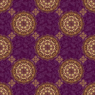Mor bir arka planda kusursuz altın desen. Vektör lüks altın desen.