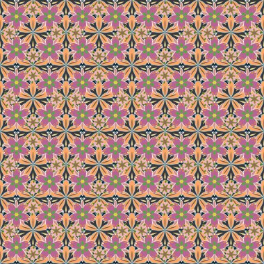 Turuncu, pembe ve gri süslemeli soyut vektör deseni. Karmaşık süslemeli klasik tasarım.