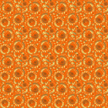 Turuncu bir arka planda, vektör altın elementlerinin kusursuz deseni.