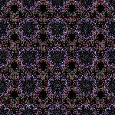 Güzel yeşil ve mavi el yapımı, pürüzsüz vektör çizimi. Çiçek ve Mandala elementleriyle kusursuz bir desen..