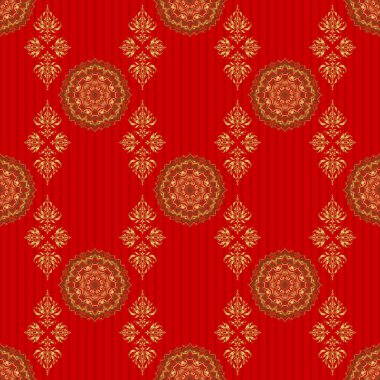 Soyut vektör altın dokusu. Düşük polimerli altın desenli çizim. Kırmızı arka planda, altın rengi, dikişsiz desen..