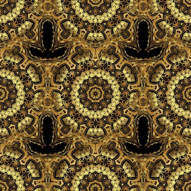 Zengin kartı karşılamak için kullanılabilir. Siyah arkaplanda altın bir süs. Siyah arka planda altın elementli desen. Klasik dikişsiz doku.