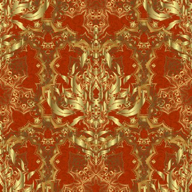 Klasik İspanyol kumaşı süsü. Altın ve kahverengi renklerde kusursuz çiçek seramikleri..