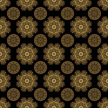 Altın halkalar kusursuz desen. Siyah arka planda soyut altın geometrik modern tasarım. Vektör parlak arkaplan. Altın folyo dokusu. Art deco biçimi.