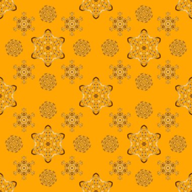 Soyut vektör elementleri olan lüks, kusursuz bir şablon. Sarı arkaplanda altın desen.