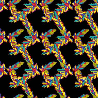 Vektör çiçek deseni mavi, siyah ve sarı renklerde.