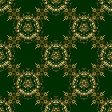 Kusursuz altın Noel süsü deseni. Yeşil arkaplanda parlak arkaplan çizimi.