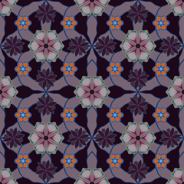 Davetiye şablonu için turuncu, mor ve siyah renklerde soyut vektörsüz desen.