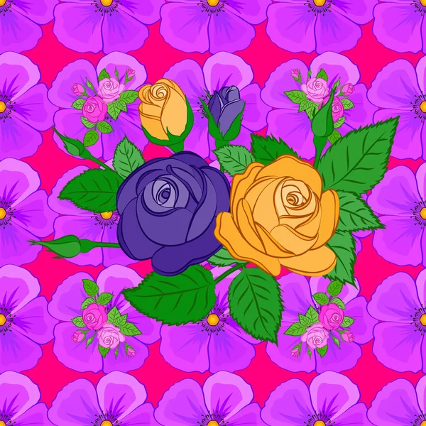 Modelo Floral Sin Costuras Fondo Magenta Con Flores Rosa Motley — Vector de stock