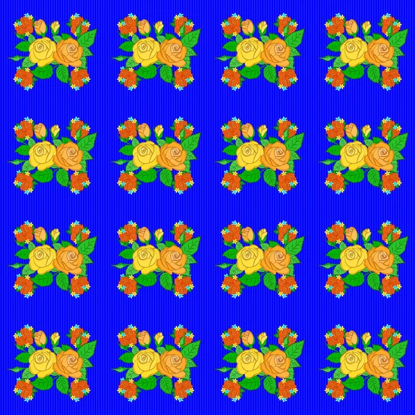장미꽃 과푸른 배경에는 민족적 꽃무늬가없는 꽃무늬가 일러스트 — 스톡 벡터