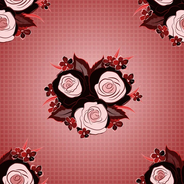 Schwarz Rot Und Rosa Florales Nahtloses Muster — Stockvektor