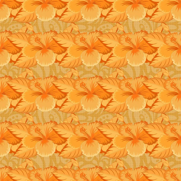 Motif Floral Tropical Sans Couture Avec Des Fleurs Hibiscus Orange — Image vectorielle