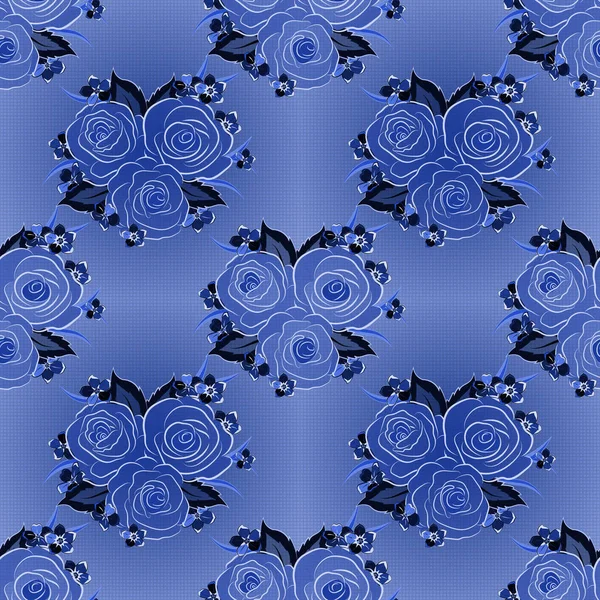Sommerzeit Vektor Florales Nahtloses Muster Abstrakte Hintergrundkomposition Mit Rosenblüten Blauen — Stockvektor