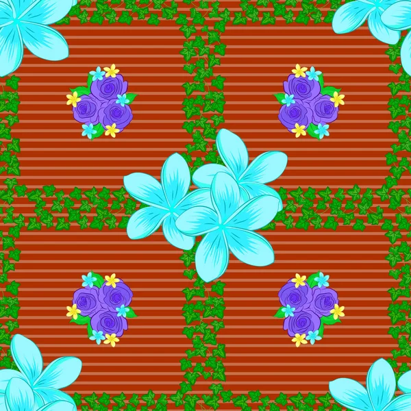 Modelo Sin Costuras Color Azul Verde Naranja Hermosas Flores Plumeria — Vector de stock