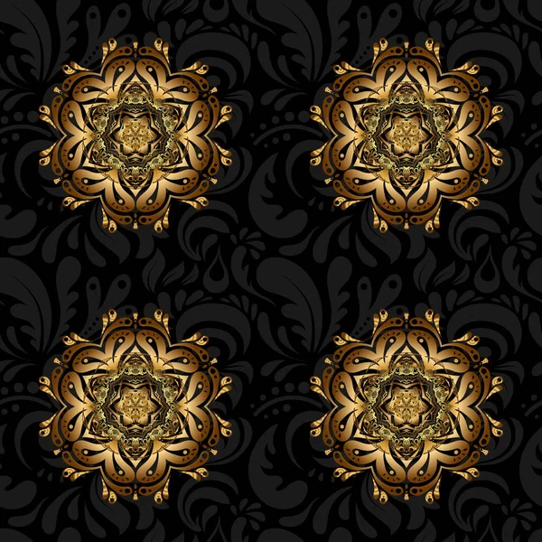 Mandalas Oro Sobre Fondo Negro Elementos Decorativos Vectoriales Época Modelo — Archivo Imágenes Vectoriales