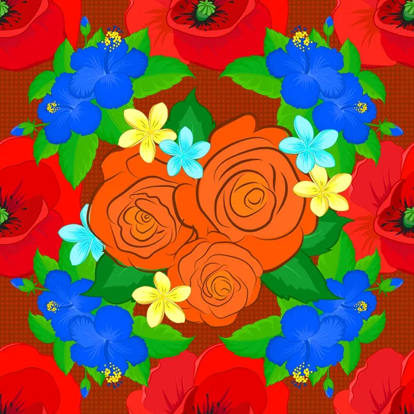 Ilustración Vectores Modelo Tradicional Indio Sin Costuras Florales Con Flores — Vector de stock