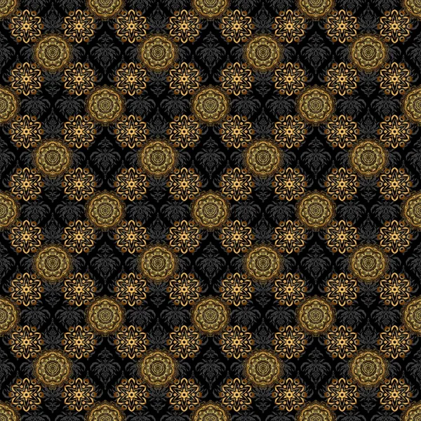 现代几何无缝图案 黄金重复元素在黑色背景上 无缝线矢量金饰品 — 图库矢量图片