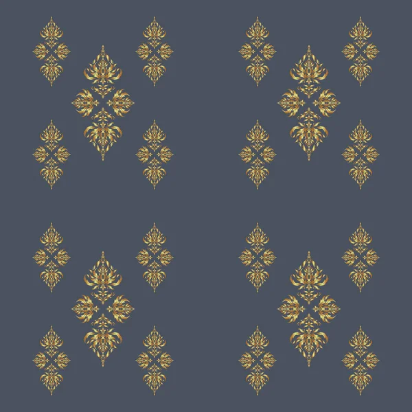 金のグラデーションとヴィンテージシームレスパターン 金の装飾とグレーの背景のベクトルの花の装飾とエレガントな黄金の招待カード — ストックベクタ