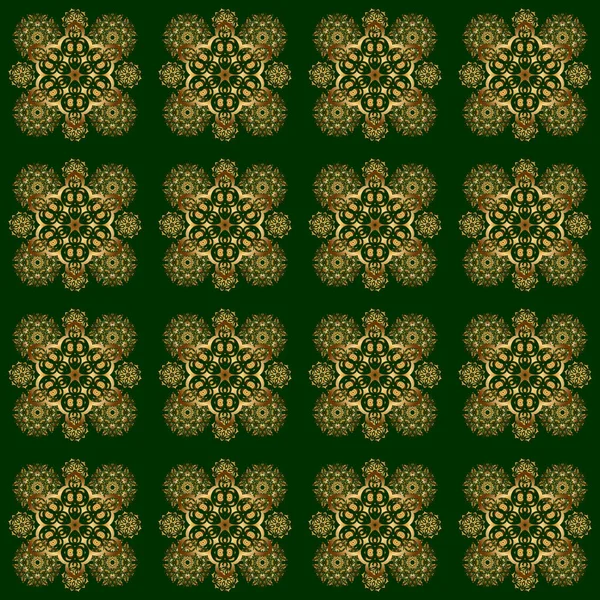 Modelo Sin Costuras Con Elementos Dorados Fondo Verde Ornamento Oro — Vector de stock