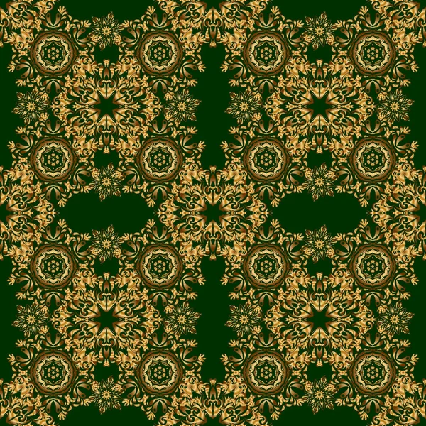 绿色和金色的老式装饰品 无缝图案 — 图库矢量图片