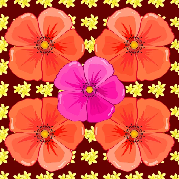 Vetor Padrão Sem Costura Fundo Vermelho Bela Aquarela Cosmos Flores —  Vetores de Stock