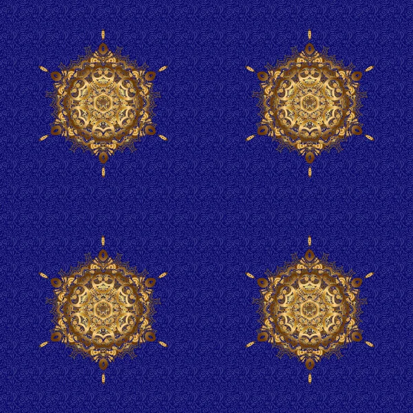圆圆的 五彩缤纷的装饰品 金色渐变 蓝色背景孤立 华丽的东方曼陀罗 金黄色的轮廓 — 图库矢量图片