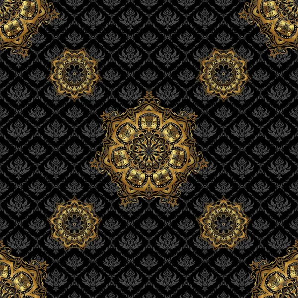 Glitzernde Hintergrundillustration Auf Schwarzem Hintergrund Vector Nahtloses Goldenes Muster Für — Stockvektor