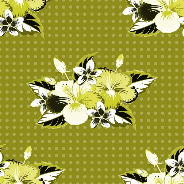 Design Tropical Vectoriel Sans Couture Avec Hibiscus Couleurs Grises Vertes — Image vectorielle