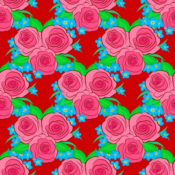 Flores Rosa Decorativa Hojas Verdes Que Repiten Patrón Ilustración Vectores — Archivo Imágenes Vectoriales