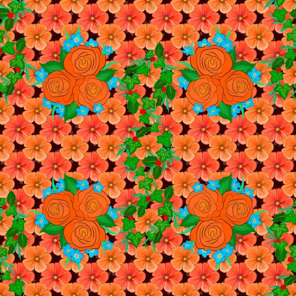 Motif Floral Sans Couture Avec Des Fleurs Roses Stylisées Des — Image vectorielle