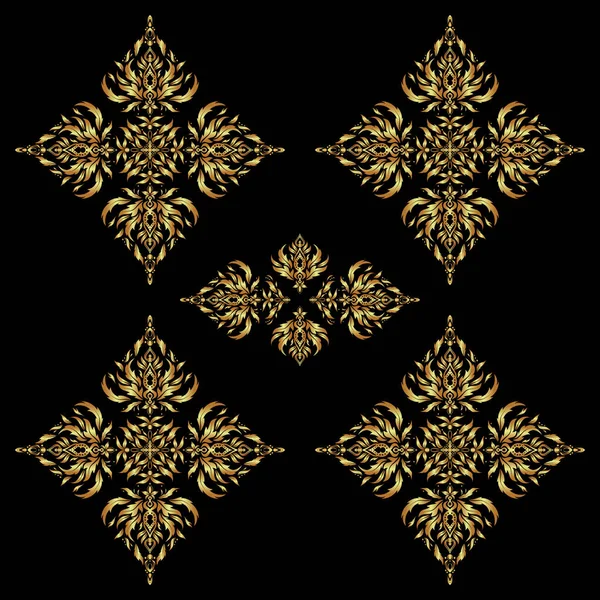 Tradycyjny Ornament Orientalny Czarnym Tle Płynny Klasyczny Wektor Złoty Wzór — Wektor stockowy