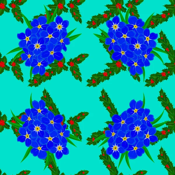 Herbstliche Farben Seidenschal Mit Vergissmeinnicht Blumen Auf Blauem Hintergrund Motive — Stockvektor