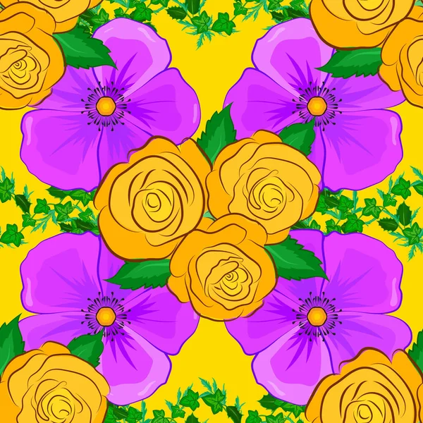 Modelo Fondo Sin Costuras Con Flores Rosa Estilizadas Hojas Verdes — Vector de stock