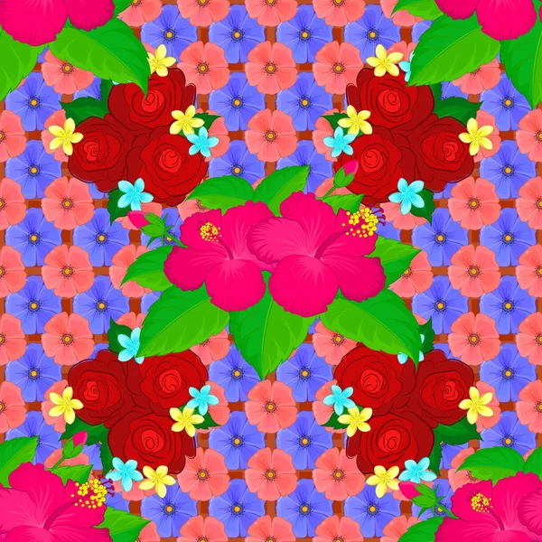 Hibiskusblüten Grünen Rosa Und Violetten Farben — Stockvektor
