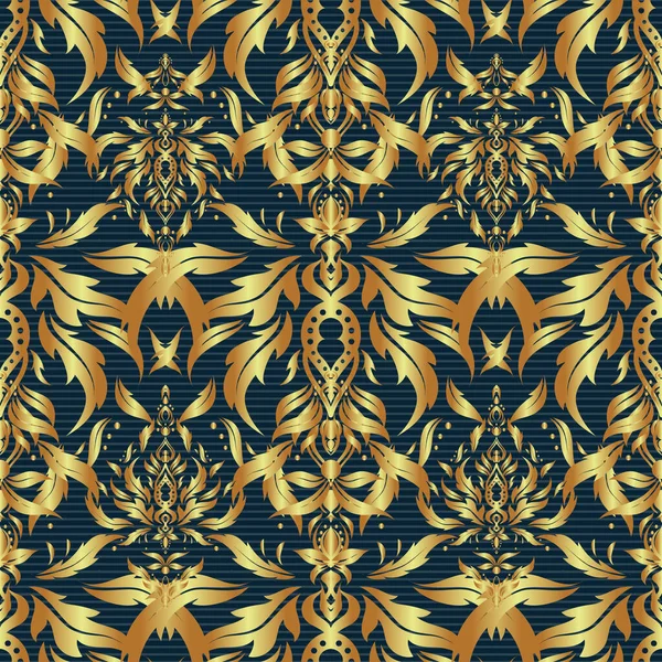 Damask Elegancka Tapeta Wektor Bezszwowy Wzór Niebieskim Tle Vintage Design — Wektor stockowy