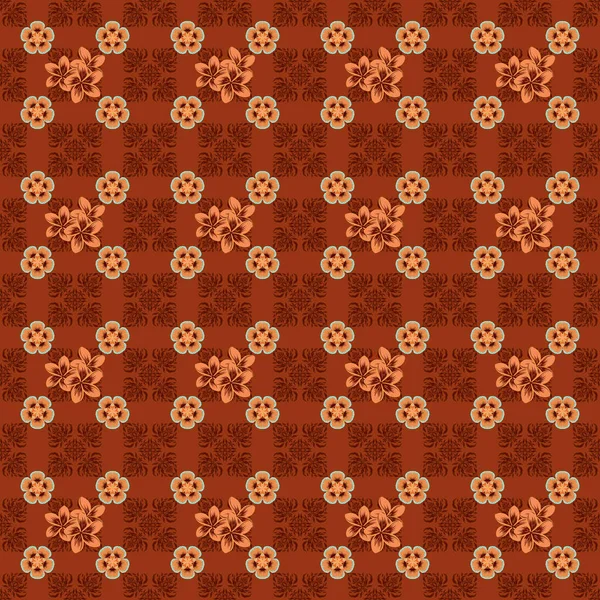 Style Floral Délicat Aux Couleurs Orange Marron Rouge Petites Fleurs — Image vectorielle