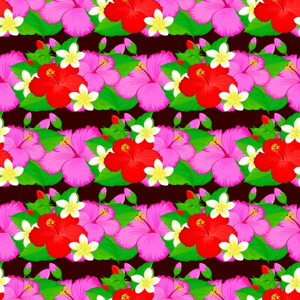 Padrão Floral Vintage Sem Costura Fundo Marrom Flores Hibisco Vetorial —  Vetores de Stock