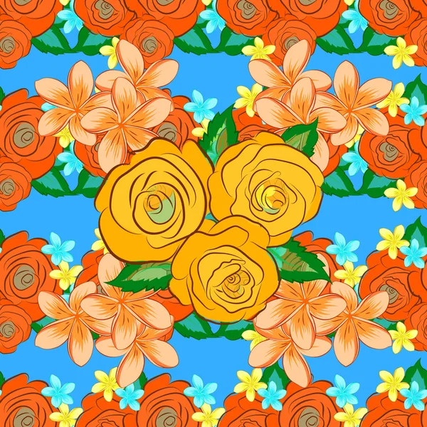 Illustration Vectorielle Motif Floral Ethnique Sans Couture Sur Fond Bleu — Image vectorielle